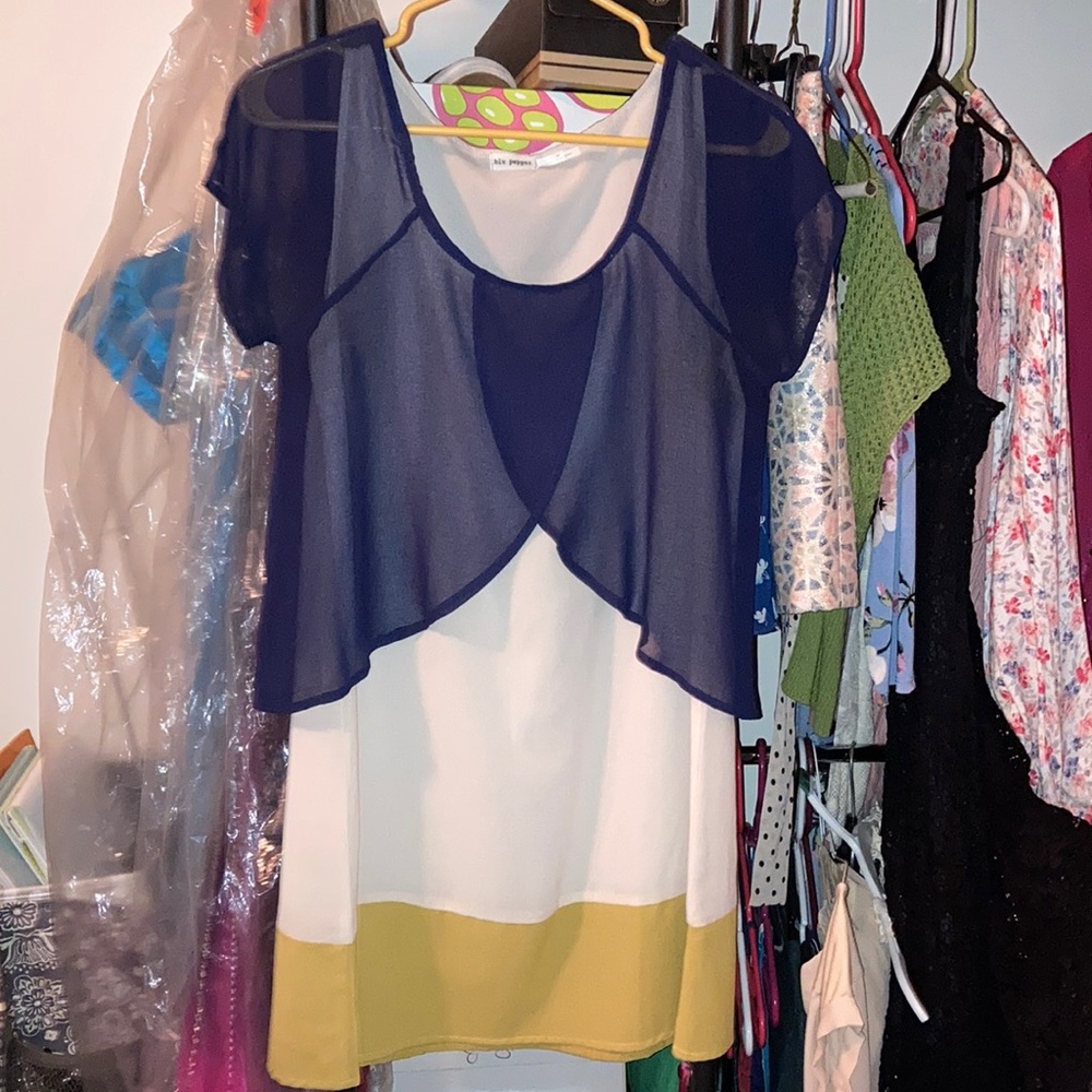 Navy, Cream, & Gold Shift Dress